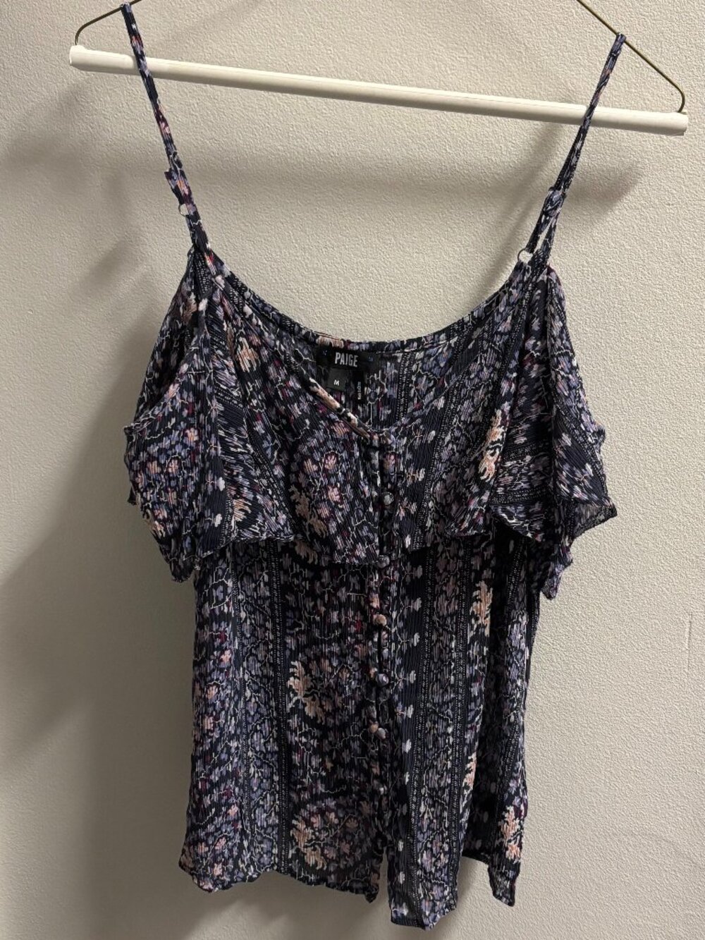 PAIGE Silk Floral Cold Shoulder Ruffle Blouse Size Medium